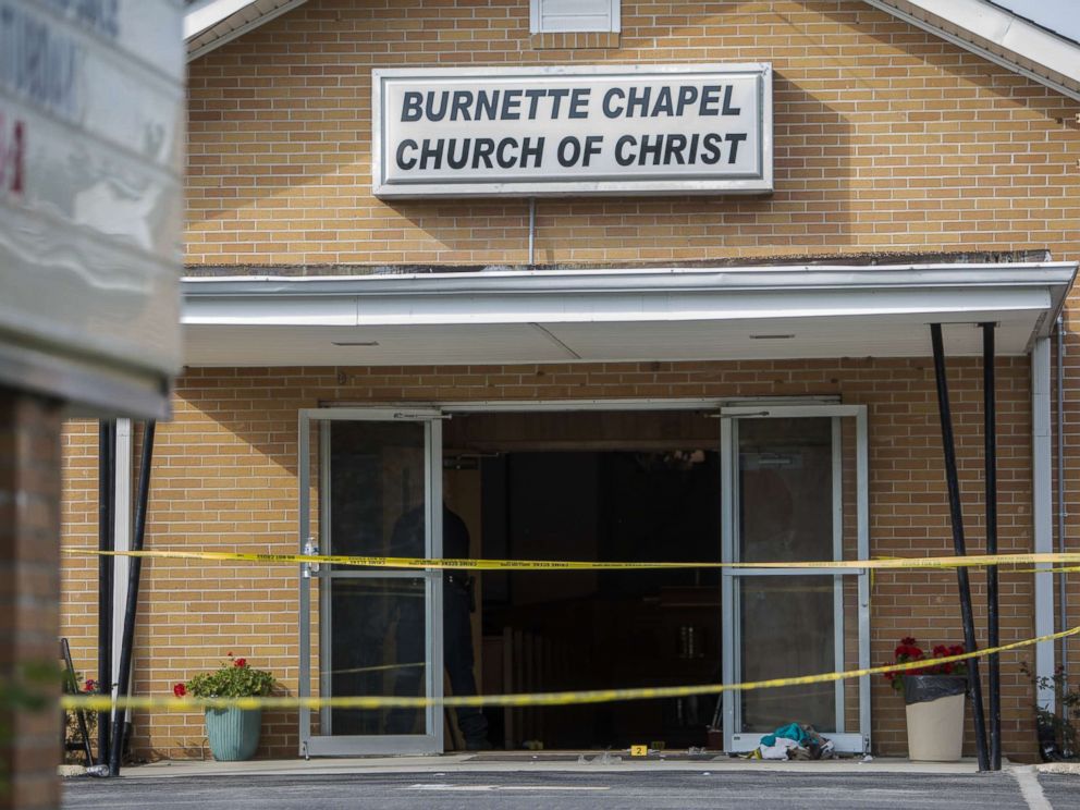 PHOTO: Law enforcement continues their investigation around the Burnette Chapel Church of Christ, Sept. 24, 2017, in Antioch, Tenn. One person was killed and seven were wounded when a gunman opened fire in the church.