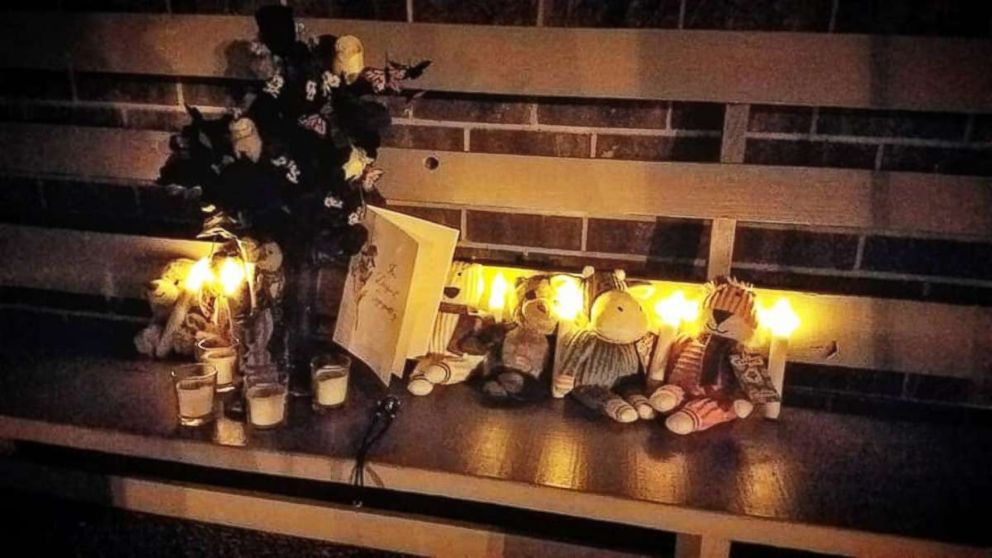 PHOTO: Churchgoers brought stuffed animals, candles, flowers and cards which were left outside of the Friendship Baptist Dickson in Dickson, Tenn., April 8, 2018. 