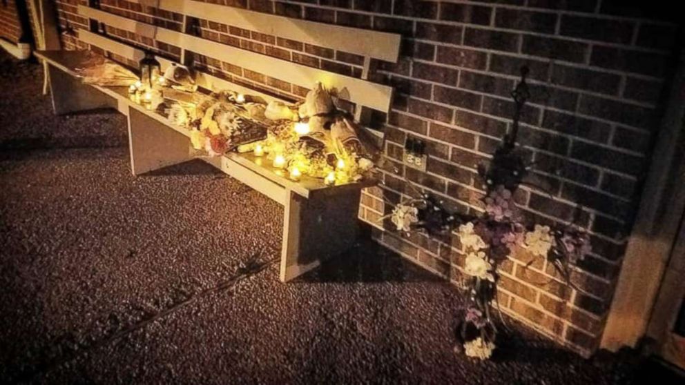 PHOTO: Churchgoers brought stuffed animals, candles, flowers and cards which were left outside of the Friendship Baptist Dickson in Dickson, Tenn., April 8, 2018. 