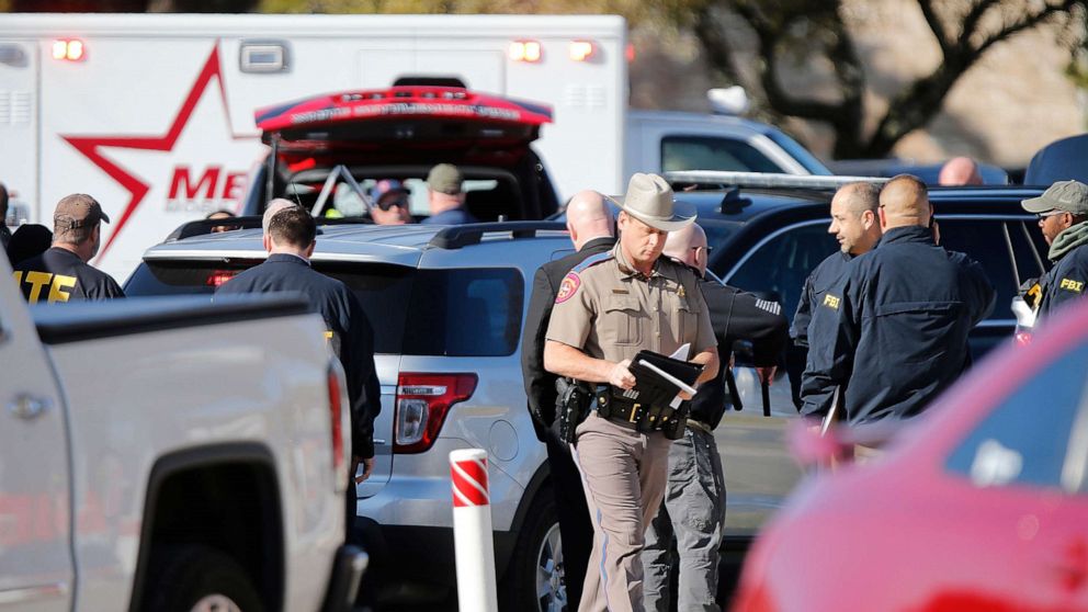 PHOTO: Authorities work the scene after a shooting took place during services at West Freeway Church of Christ, Dec. 29, 2019, in White Settlement, Texas.