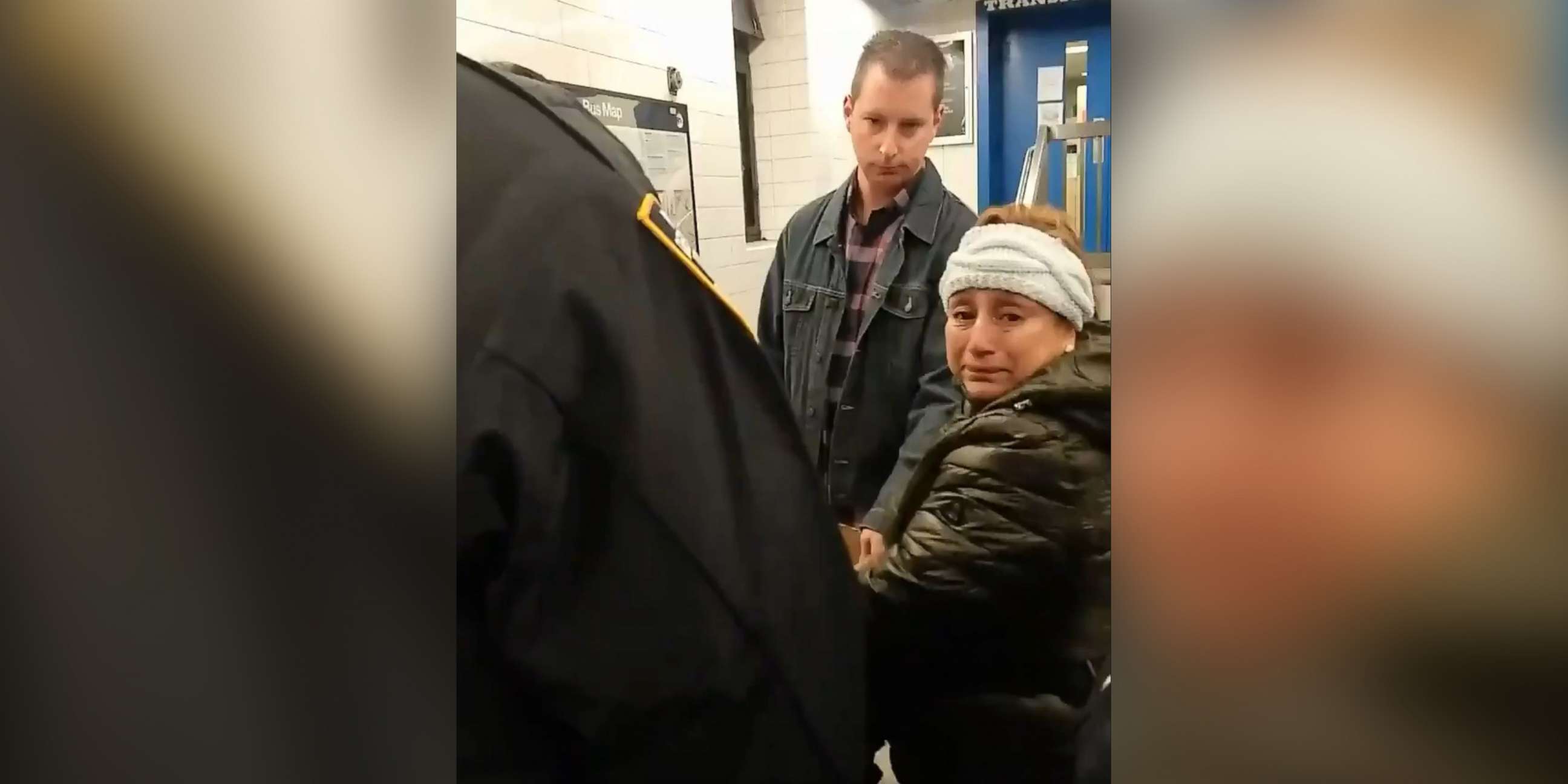 PHOTO: Police handcuff woman selling churros in Brooklyn subway station in New York, Nov. 9, 2019.