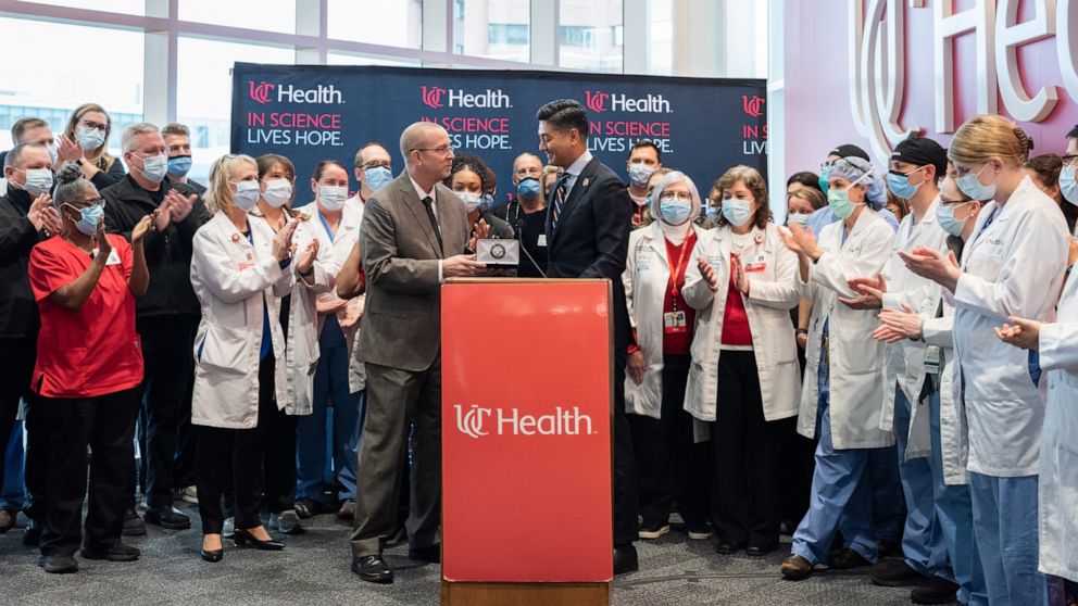 PHOTO: On Jan. 26, 2023, UC Health providers were awarded a key to the City of Cincinnati from Cincinnati Mayor Aftab Pureval for providing medical care to Buffalo Bills safety Damar Hamlin earlier this month.