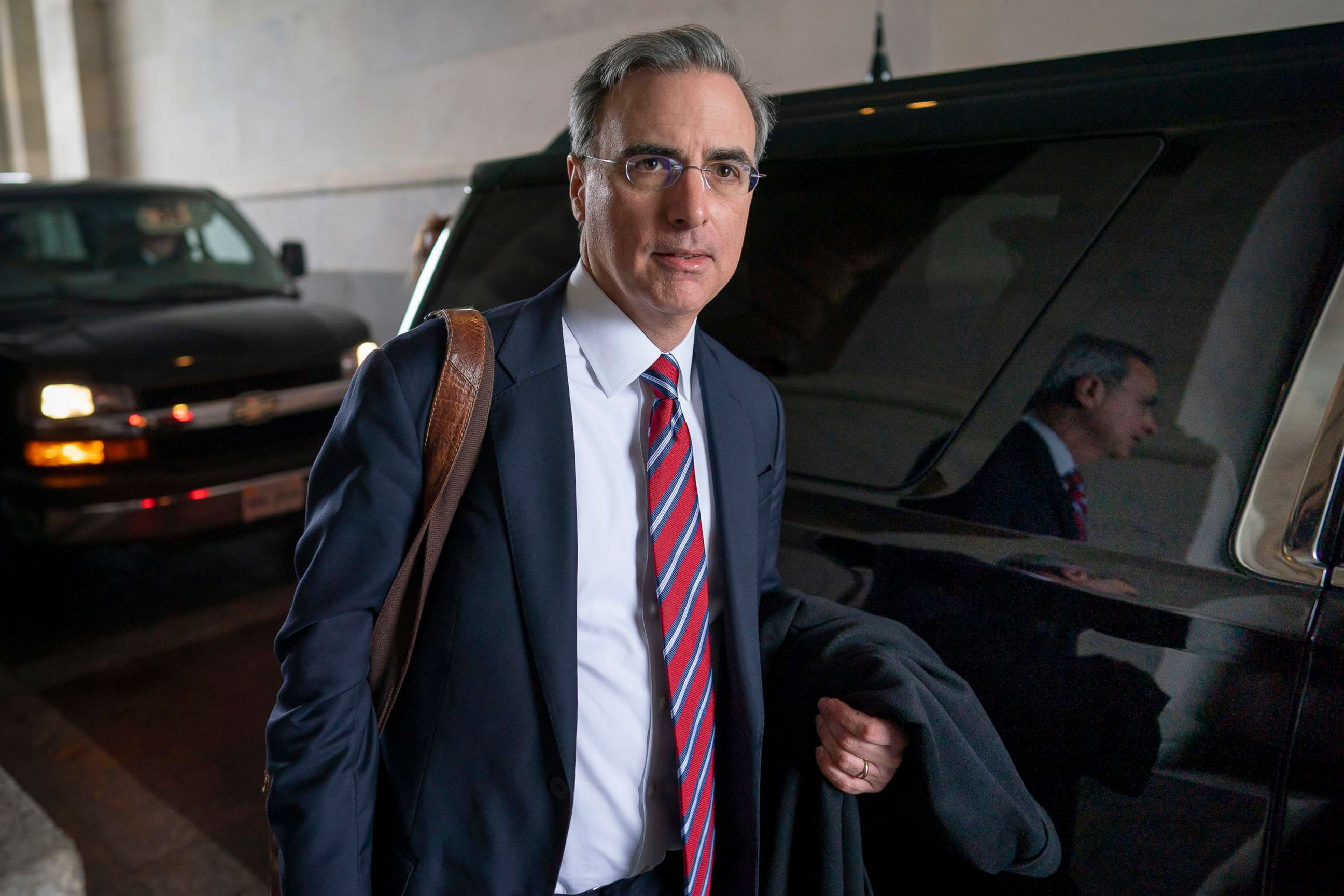 PHOTO: White House counsel Pat Cipollone departs the U.S. Capitol, Jan. 25, 2020, in Washington, D.C.