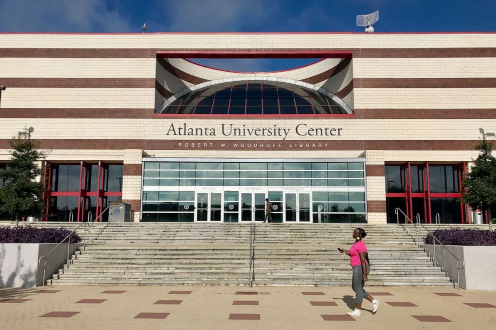 PHOTO: A woman walks past the front of the campus of Clark Atlanta University in Atlanta, April 21, 2019.
