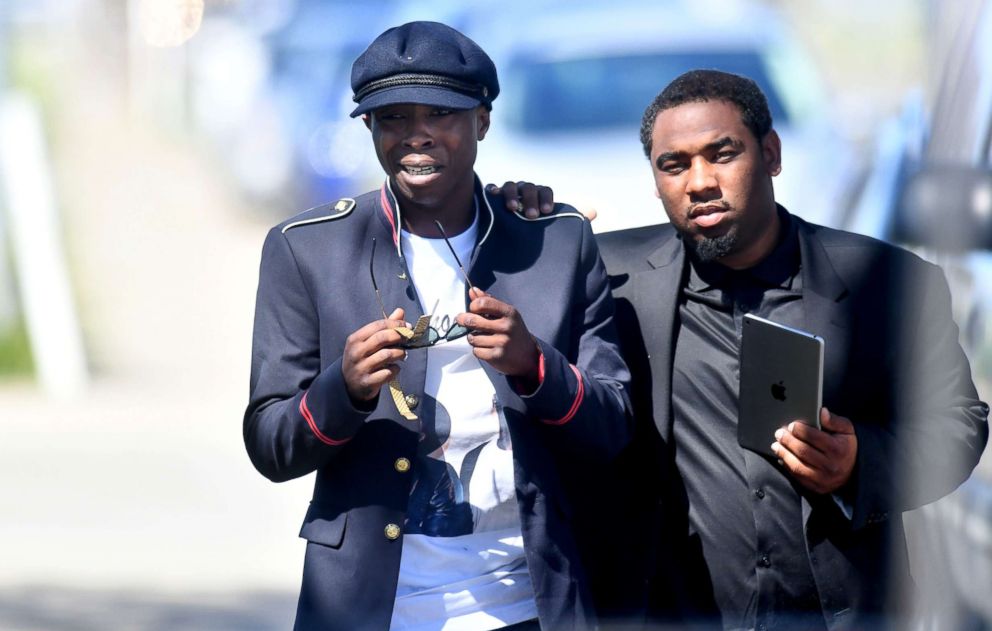 PHOTO: Stevante Clark,left, brother of Stephon Clark, arrives for the wake of Stephon Clark at Bayside of South Sacramento in Sacramento, California on March 28, 2018. 