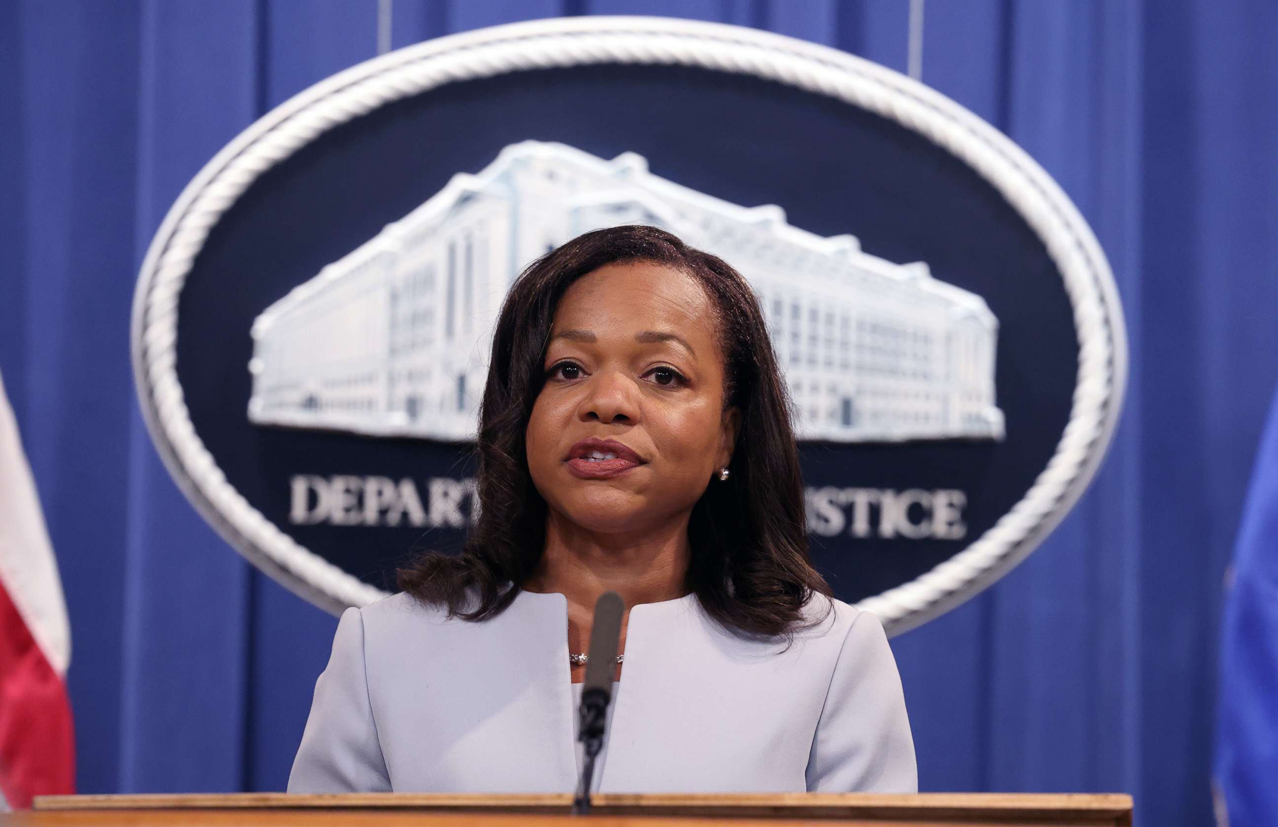 PHOTO: U.S. Assistant Attorney General for the Civil Rights Division Kristen Clarke speaks during a news conference at the Department of Justice, Aug. 5, 2021, in Washington, D.C.