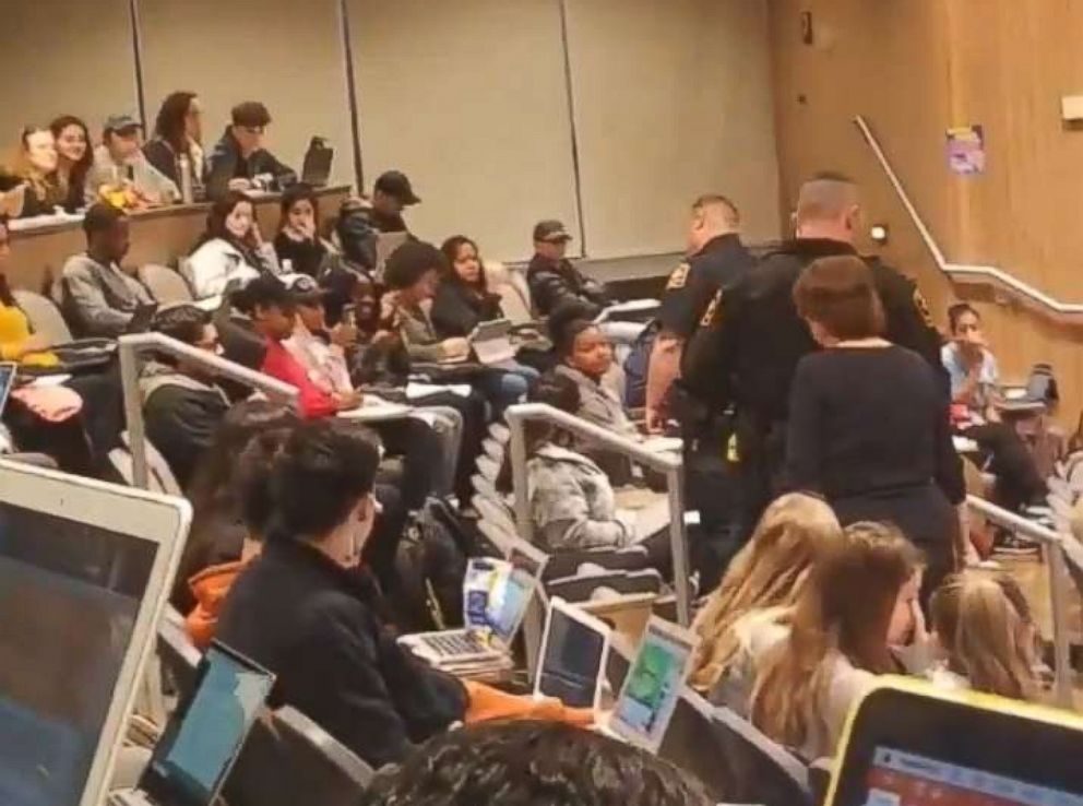 PHOTO: An African American student at the University of Texas at San Antonio was removed from class by police after her biology professor reportedly complained she had her feet on the seat in front of her.
