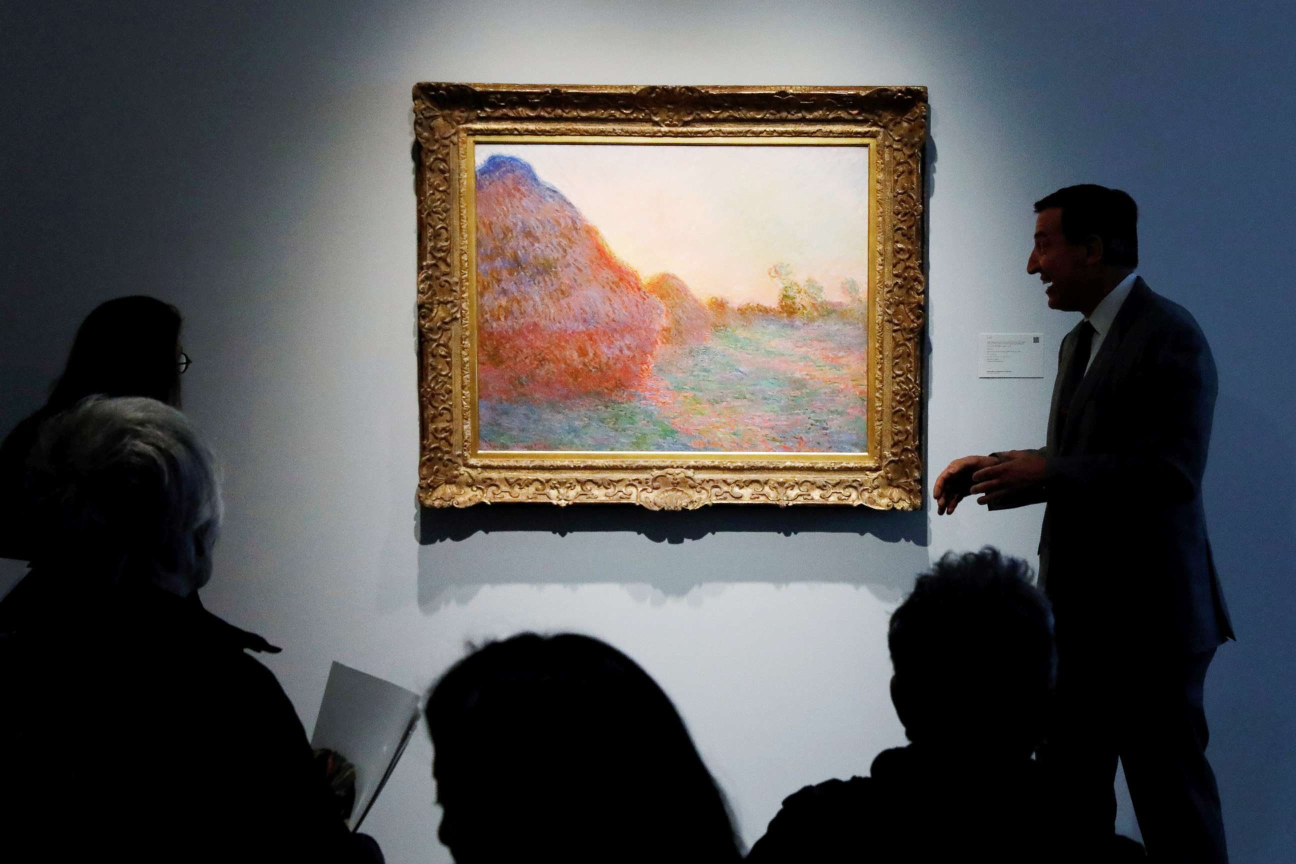PHOTO: The painting by Claude Monet, part of the Haystacks "Les Meules" series is displayed at Sotheby's during a press preview of their upcoming impressionist and modern art sale in New York, May 3, 2019.
