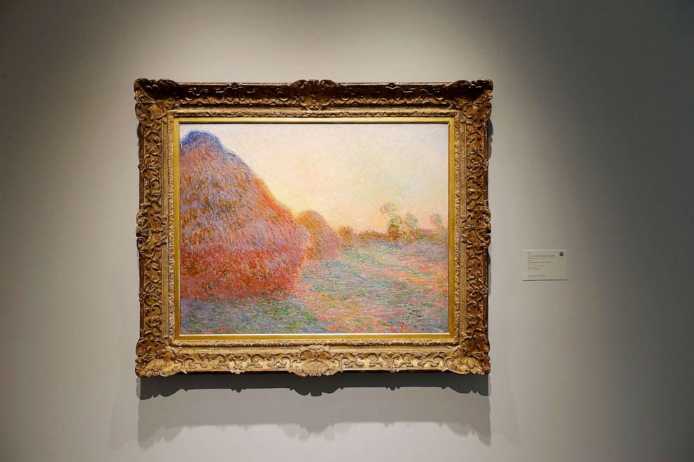 PHOTO: A painting entitled " Meules" by Claude Monet (1840-1926) is displayed during the unveiling of new public art galleries at Sotheby's, May 3, 2019, in New York City.