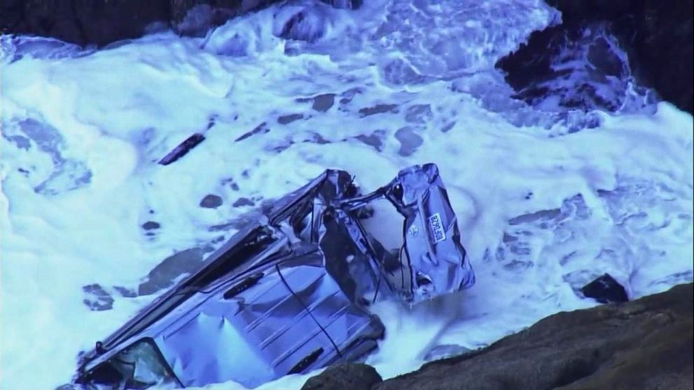 PHOTO: A man survived a 130-foot plunge into the ocean after driving his minivan off a cliff in Montara, California.