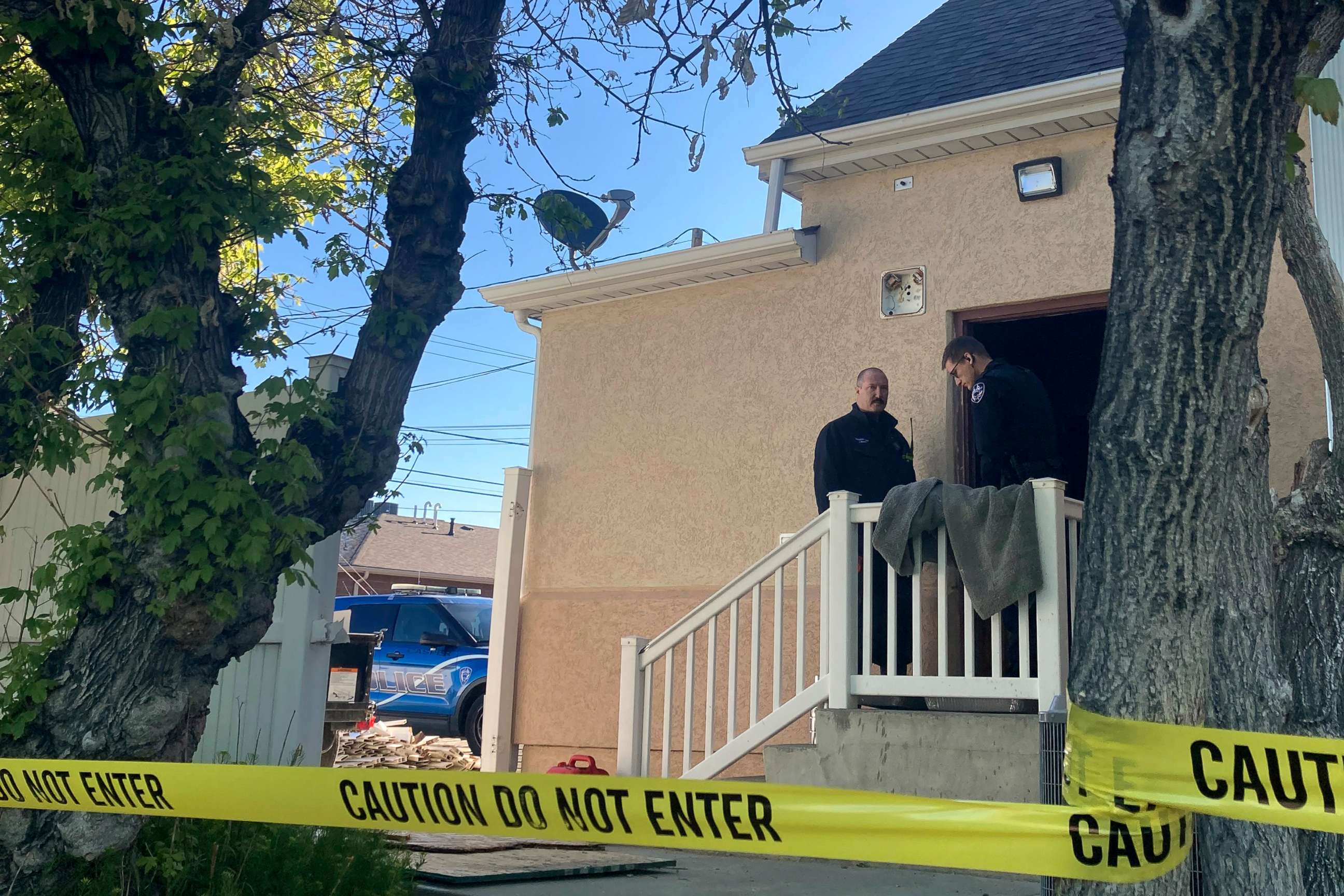 PHOTO: Police at the scene of an overnight fire that severely damaged a building that was being renovated to house a new abortion clinic in Casper, Wyoming, May 25, 2022.