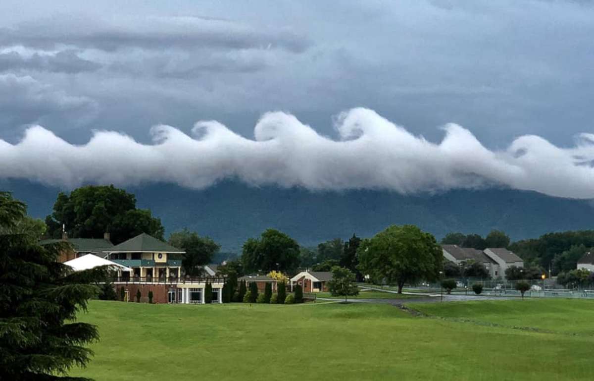 PHOTO: Clouds shaped like ocean waves, or Kelvin-Helmholtz clouds, were taken near Smith Mountain in Virginia, June 18, 2019.