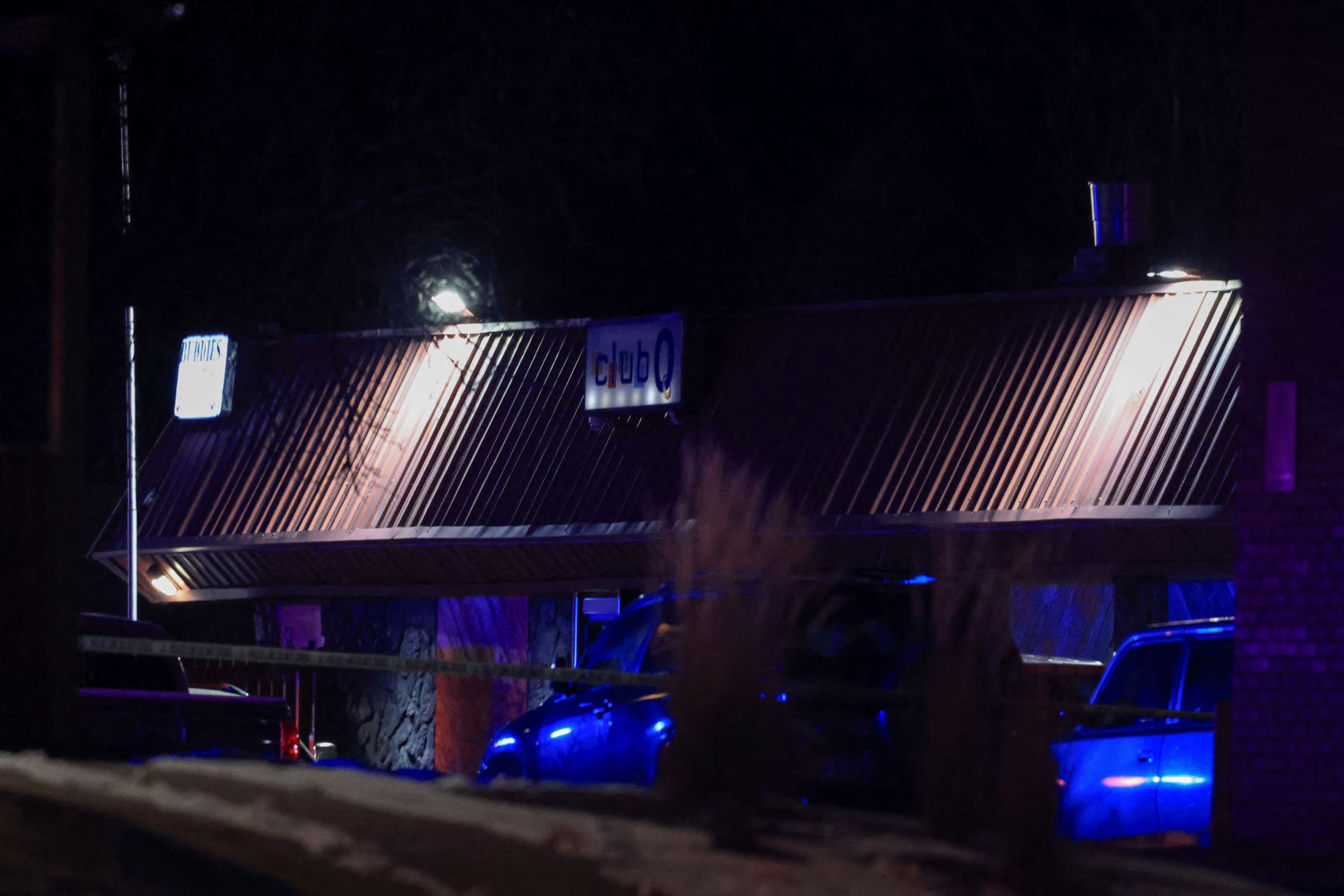 PHOTO: General view of the Club Q LGBTQ nightclub as police respond to a mass shooting in Colorado Springs, Colorado, Nov. 20, 2022.