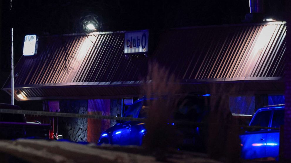 PHOTO: General view of Club Q LGBTQ nightclub as police respond to a mass shooting in Colorado Springs, Colorado on November 20, 2022.