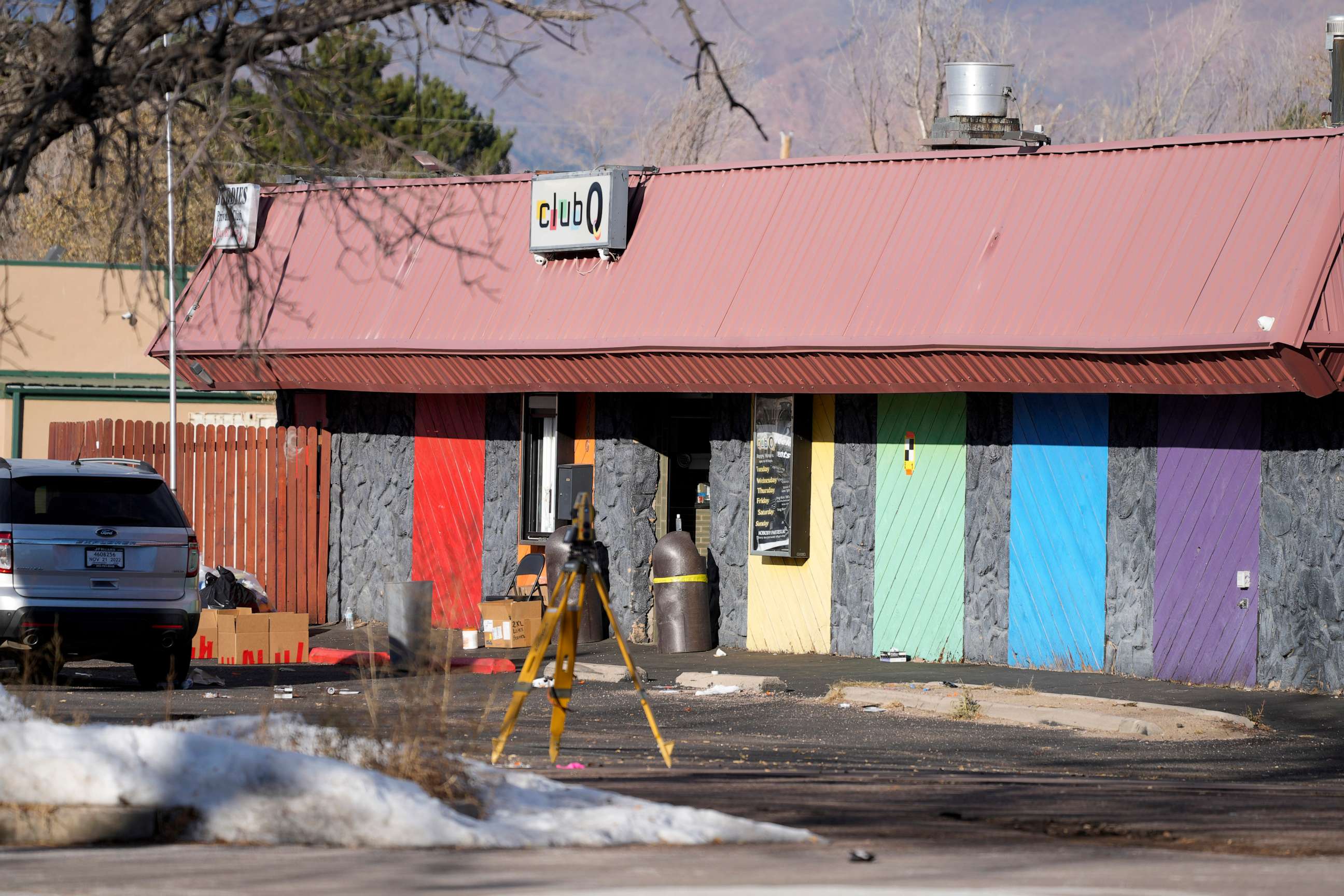 PHOTO: The door to Club Q is open as investigators continue to collect evidence after a mass shooting at the gay nightclub, Nov. 23, 2022, in Colorado Springs, Colo.