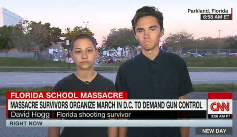 PHOTO: In this screen grab Marjory Stoneman Douglas High School students Emma Gonzalez and David Hoggs speak with CNN. 