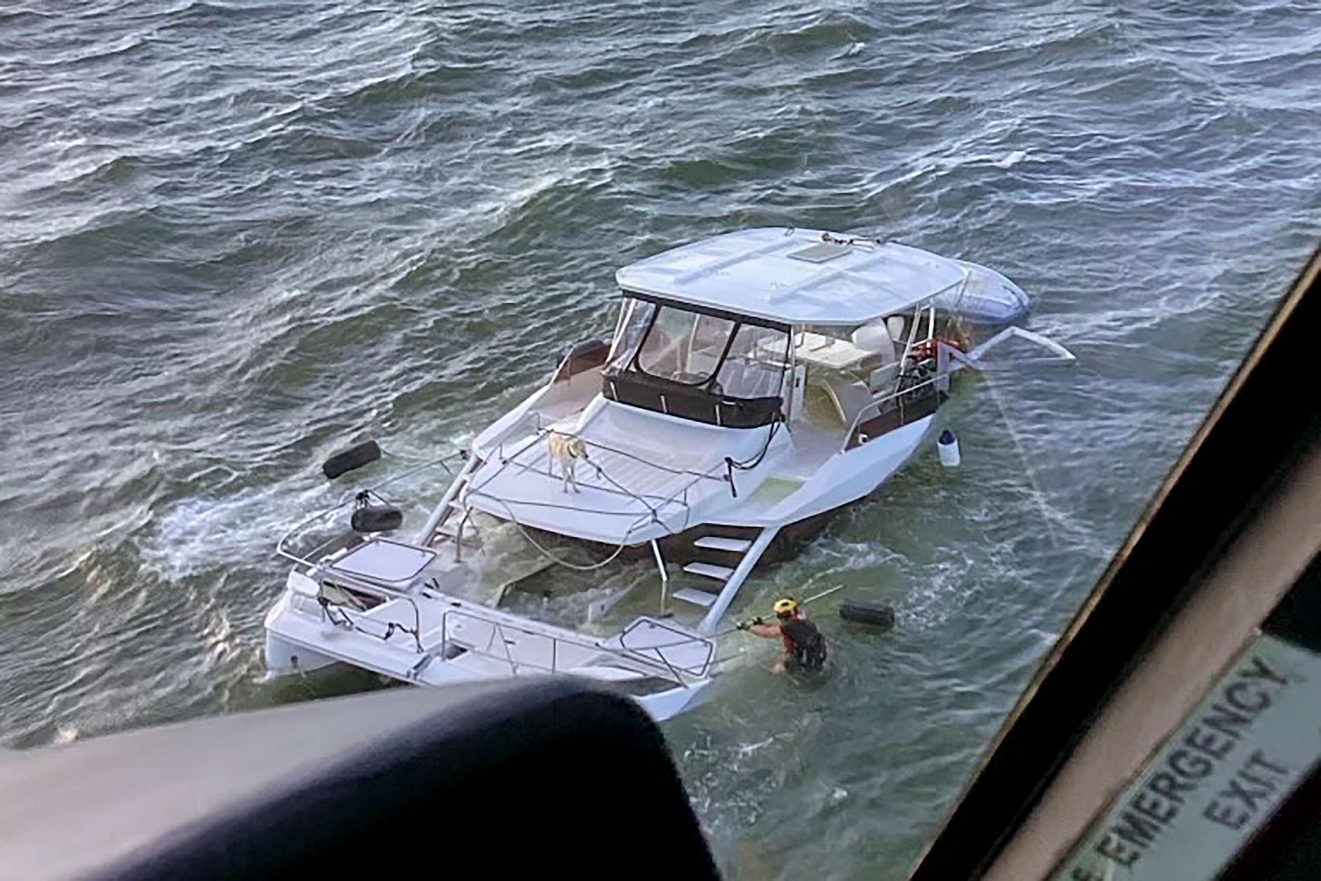 PHOTO: The U.S. Coast Guard rescued two people and a dog after their boat sank off the coast of Georgia on May 1, 2023.