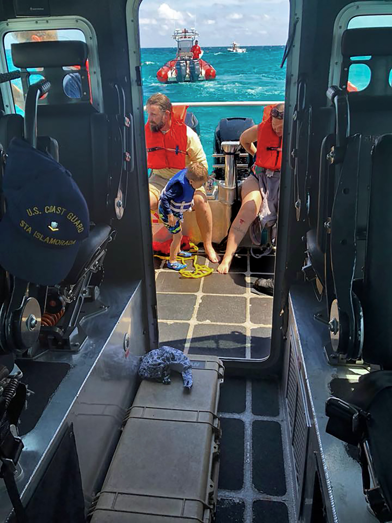 PHOTO: The U.S. Coast Guard Station Islamorada in Florida shared this image of part of a group of six who were retrieved from a capsized boat in the vicinity of Conch Reef with the help of Good Samaritans on April 7, 2018.