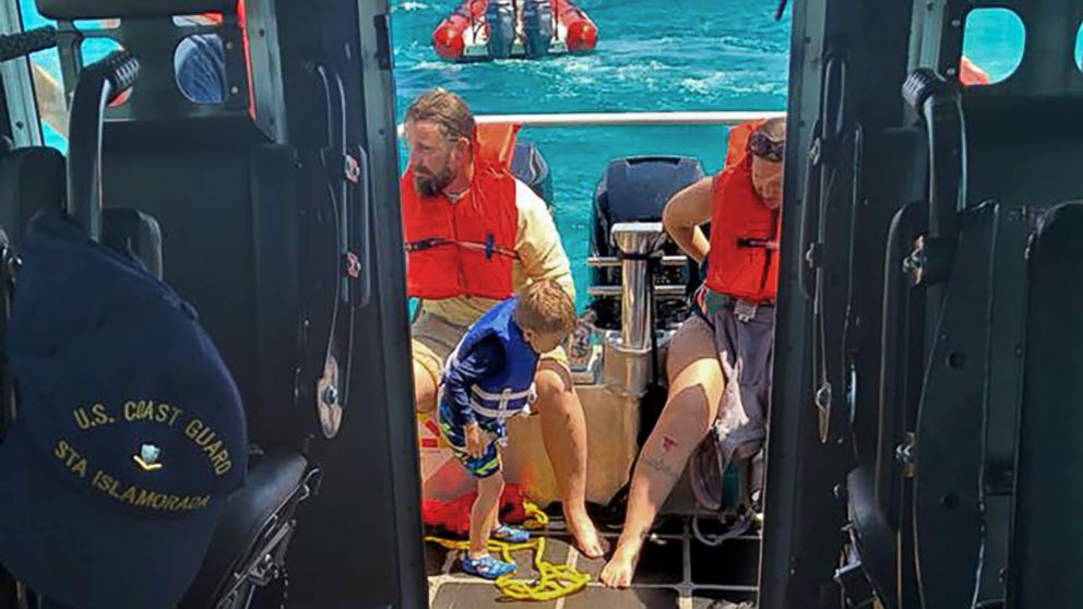 PHOTO: The U.S. Coast Guard Station Islamorada in Florida shared this image of part of a group of six who were retrieved from a capsized boat in the vicinity of Conch Reef with the help of Good Samaritans on April 7, 2018.