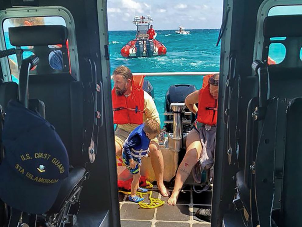 PHOTO: The U.S. Coast Guard Station Islamorada in Florida shared this image of part of a group of six who were retrieved from a capsized boat in the vicinity of Conch Reef with the help of Good Samaritans on April 7, 2018.