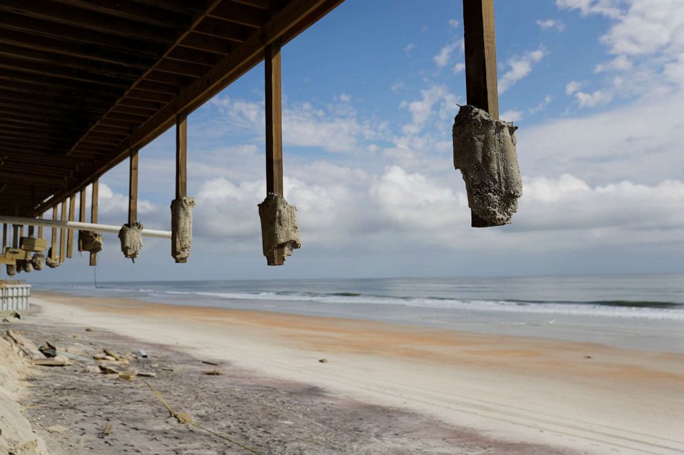 PHOTO: Support beams for a home's deck are exposed after the sand below was eroded from Hurricane Irma in Vilano Beach, Fla., Friday, Sept. 15, 2017.