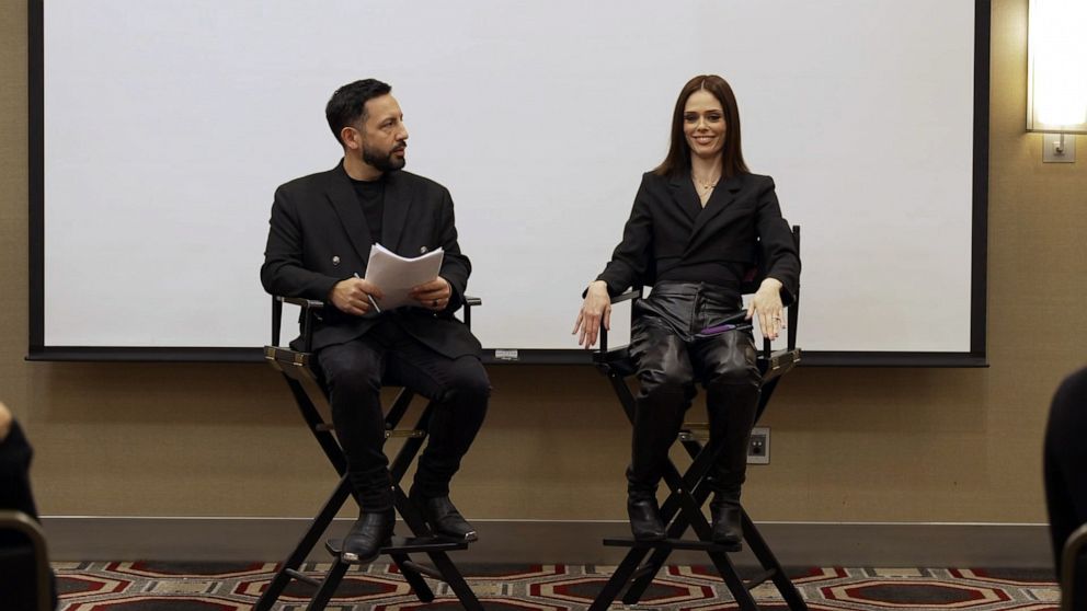 PHOTO: Coco Rocha and her husband James Conran speak with students at her model camp about the dangers of the modeling industry.