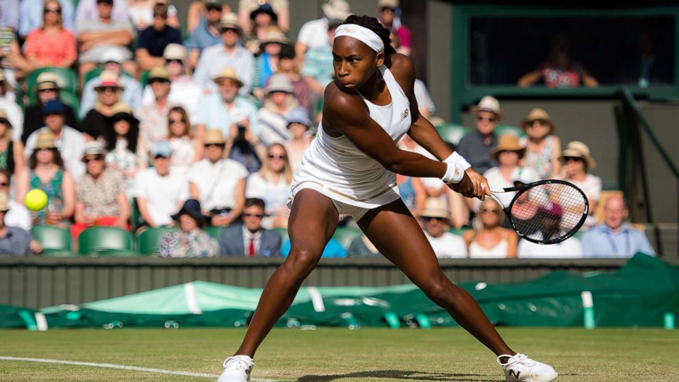 PHOTO: Cori "Coco" Gauff of the United States in action during her third round match on Day 5 of the Wimbledon Tennis Championships in London, July 5, 2019.