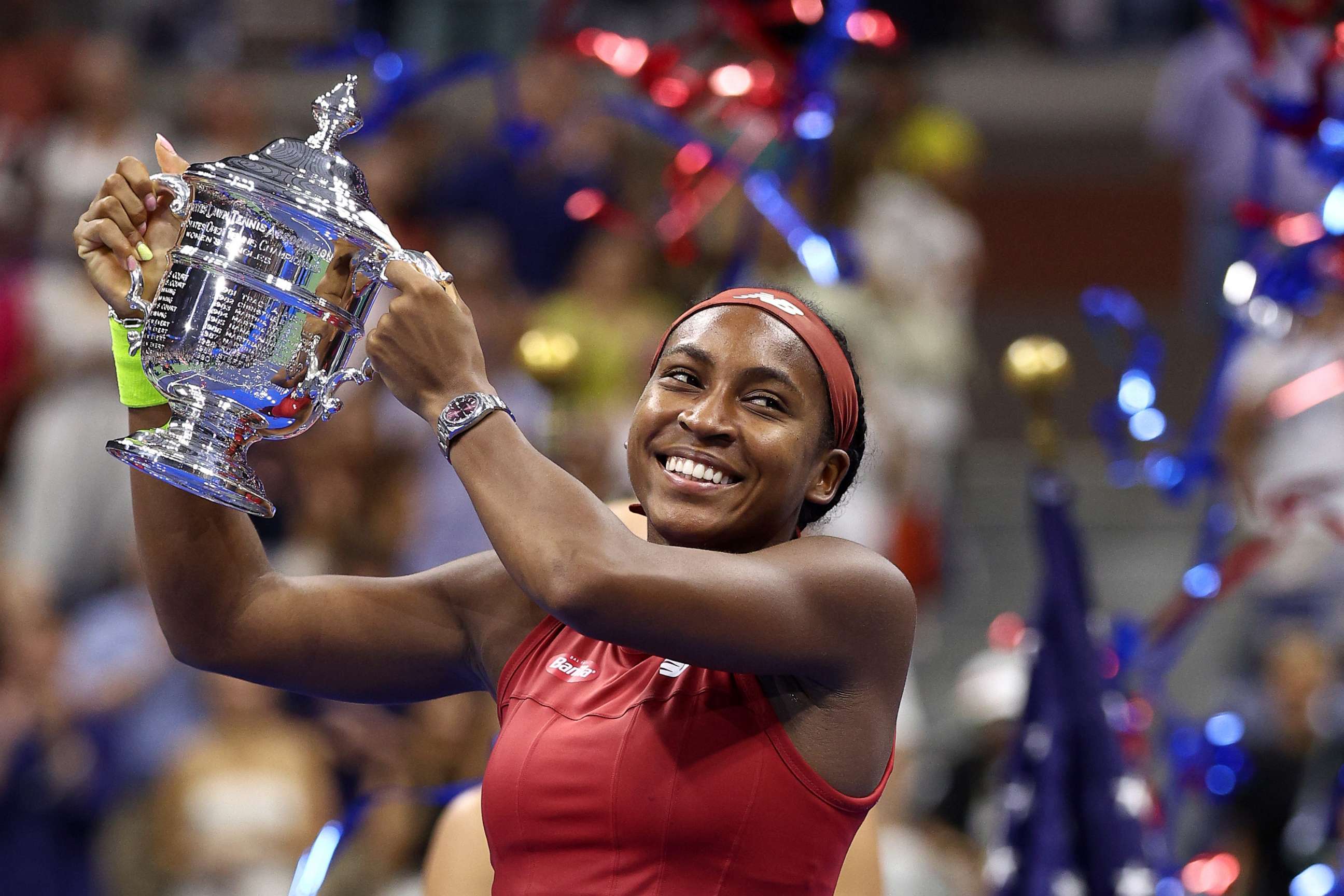 PHOTO: Coco Gauff of the United States reacts after defeating Aryna Sabalenka of Belarus in their Women's Singles Final match on Day Thirteen of the 2023 US Open on Sept. 9, 2023 in Queens, New York.