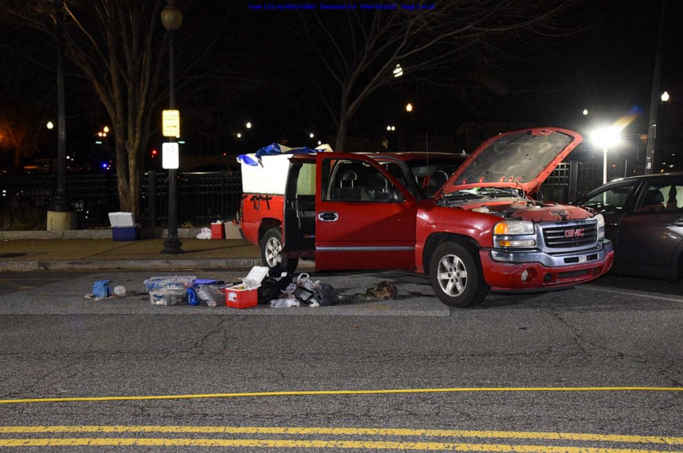 PHOTO: Law enforcement officials said they found 11 Molotov cocktails, three guns and several other weapons in a truck belonging to Lonnie Coffman near the site of the U.S. Capitol following riots on Jan. 6, 2021.