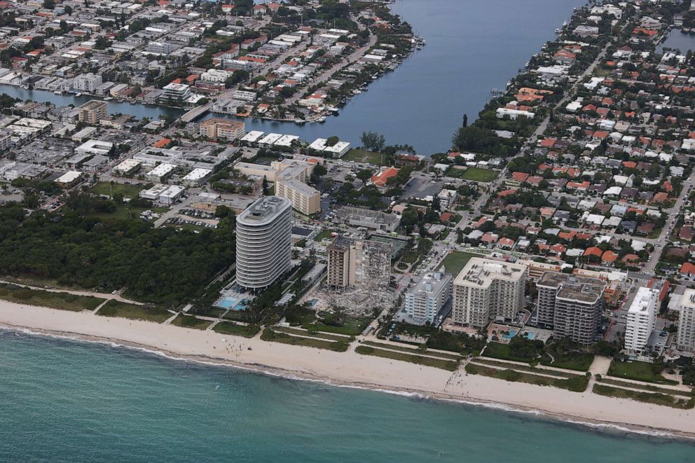 PHOTO: A portion of the 12-story condo tower crumbled to the ground during a partially collapse of the building, June 24, 2021, in Surfside, Fla., north of Miami Beach. 