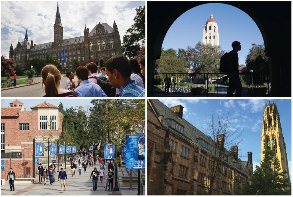  FOTO: Esta combinación de imágenes muestra los campus universitarios, en el sentido de las agujas del reloj desde la parte superior izquierda, la Universidad de Georgetown, la Universidad de Stanford, la Universidad de Yale y la Universidad de California, Los Ángeles. 