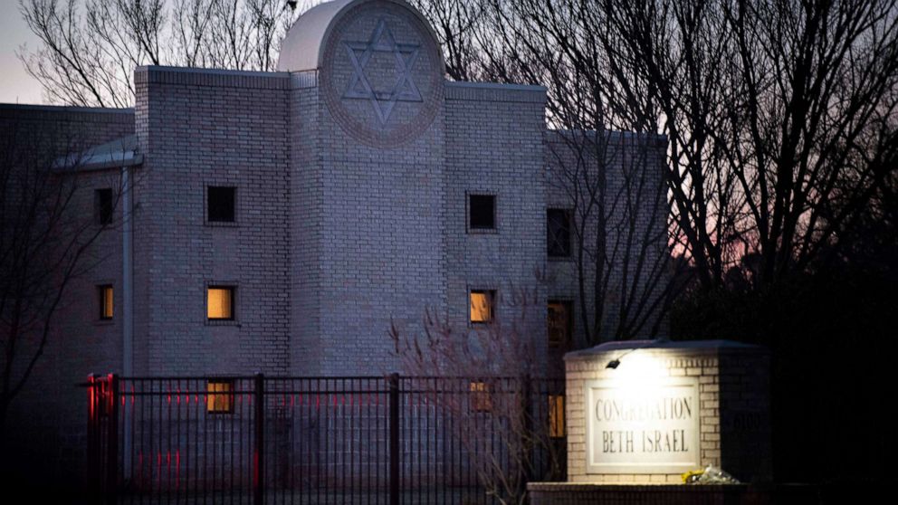 PHOTO: Congregation Beth Israel synagogue in Colleyville, Texas, Jan. 17, 2022, where a 44-year-old British national stormed into the synagogue with a gun and held four people hostage for more than 10 hours.