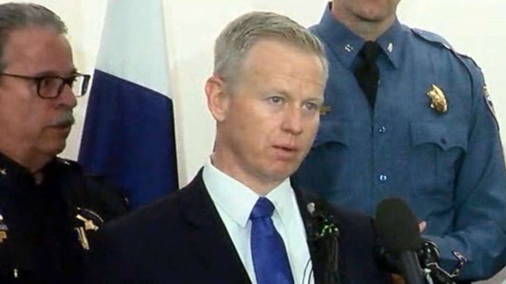 PHOTO: District Attorney George Brachler speaks at a press conference, May 8, 2019, regarding a shooting at  the STEM School Highlands Ranch the previous day in Highlands Ranch, Colo.