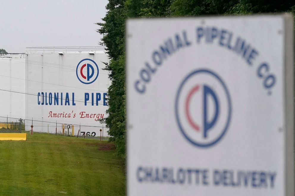 PHOTO: The entrance of Colonial Pipeline Company in Charlotte, N.C., May 12, 2021. A ransomware hack disrupted gas supplies in several states after the company was targeted.