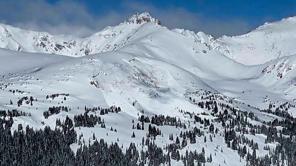 PHOTO: This image provided by Colorado Avalanche Information Center shows an avalanche that killed an unidentified snowboarder on Feb. 14, 2021, near the town of Winter Park in Colorado.
