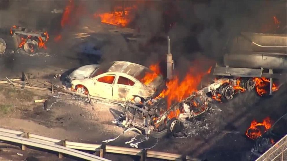 PHOTO: Authorities said there were "multiple fatalities" in an 11-car, four-semi crash on Interstate 70 in Denver, Colo., on Thursday, April 25, 2019.