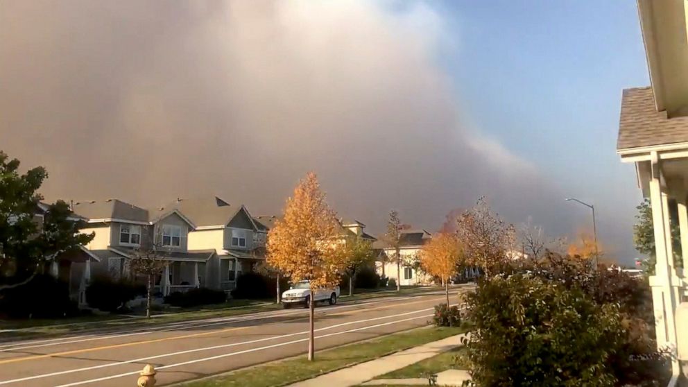 PHOTO: Smoke plume from the Cameron Peak Fire seen over Larimer County, Colorado, Oct. 14, 2020, in this still image from time-lapse video obtained via social media.