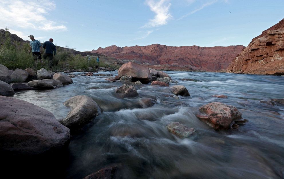 PHOTO: The Colorado River flows over rocks along its banks at Lee's Ferry, Arizona, May 16, 2022.
