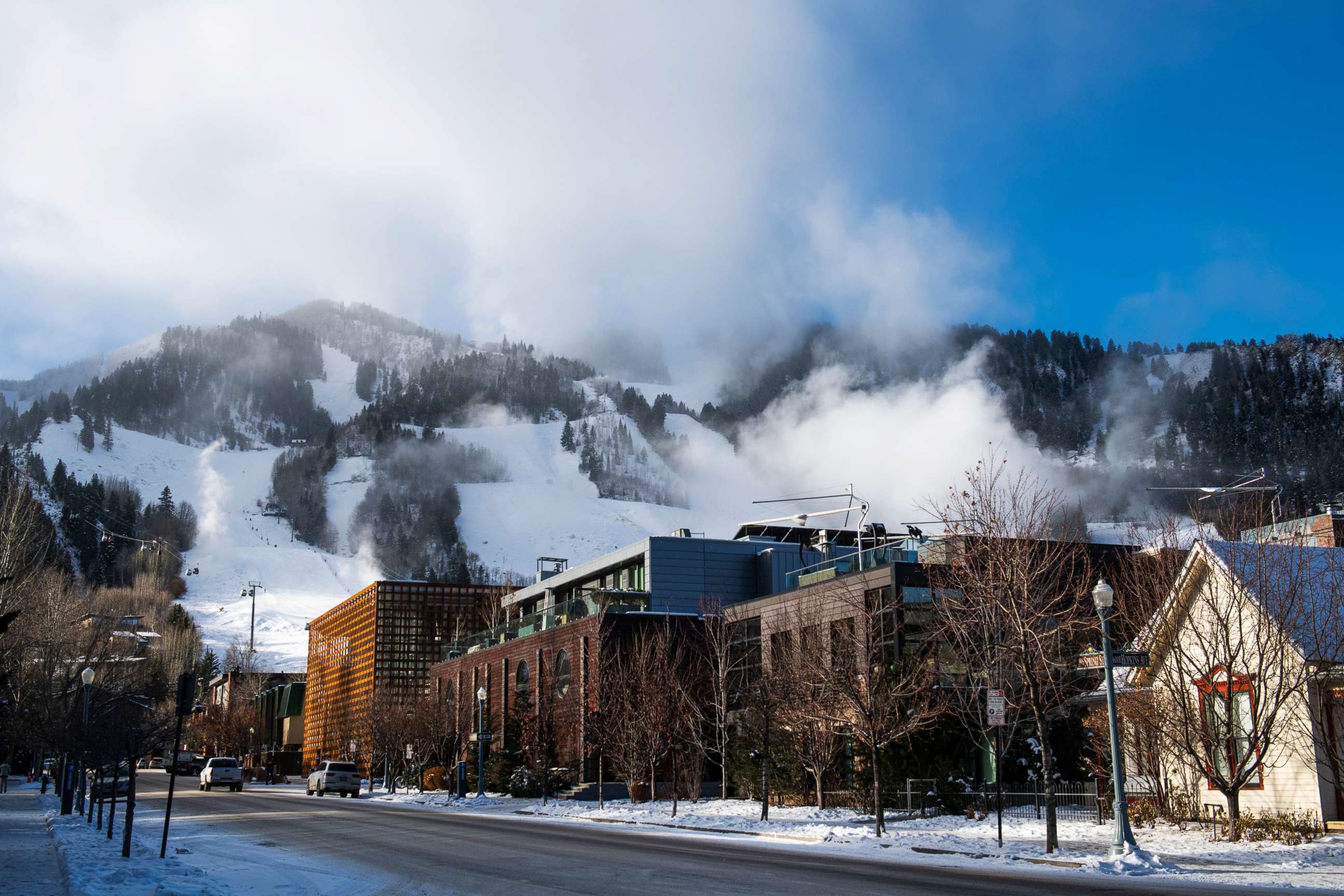PHOTO: Snow clouds hang over Aspen Mountain in the early morning Wednesday, Dec. 2, 2020, in Aspen, Colo.