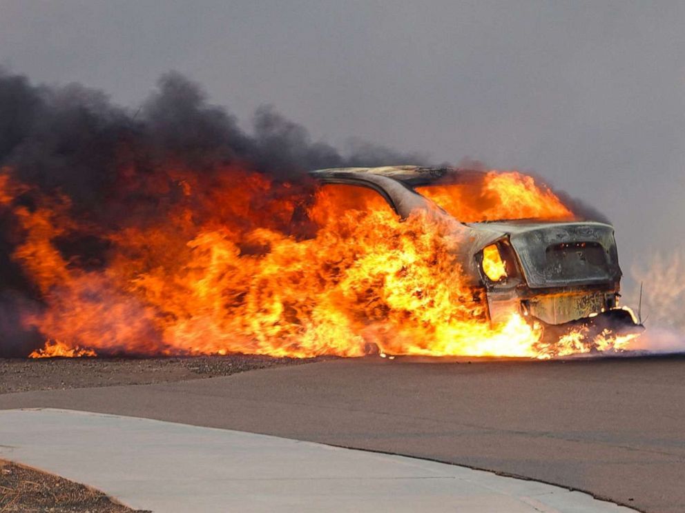 PHOTO:A car burns as a wind-driven wildfire forced evacuation of the Superior suburb of Boulder, Colo., Dec. 30, 2021.