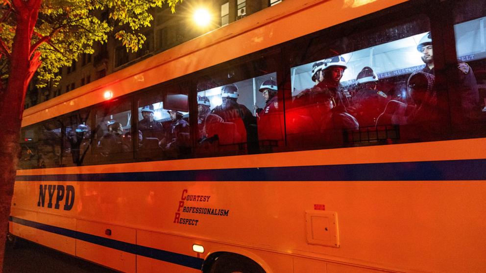 Student protestors are arrested by police and removed from the campus of Columbia University on April 30, 2024 in New York City. (Photo by Michael M. Santiago/Getty Images)