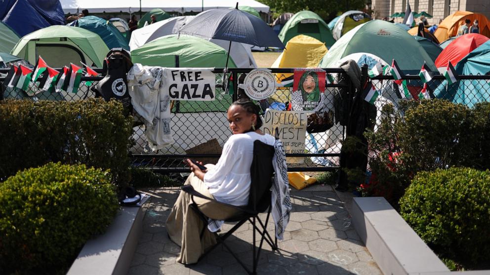 PHOTO: The pro-Palestinian encampment at the Columbia University on April 28, 2024, in New York City.