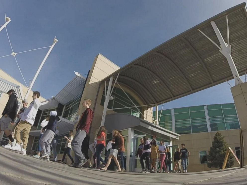 PHOTO: Columbine High School students walk out of classes to demand stricter gun laws as part of a nationwide protest on March 14, 2018, in Littleton, Colo., one month after the Florida high school shootings.