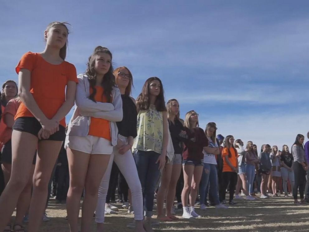 PHOTO: Columbine High School students walk out of classes to demand stricter gun laws as part of a nationwide protest on March 14, 2018, in Littleton, Colo., one month after the Florida high school shootings.