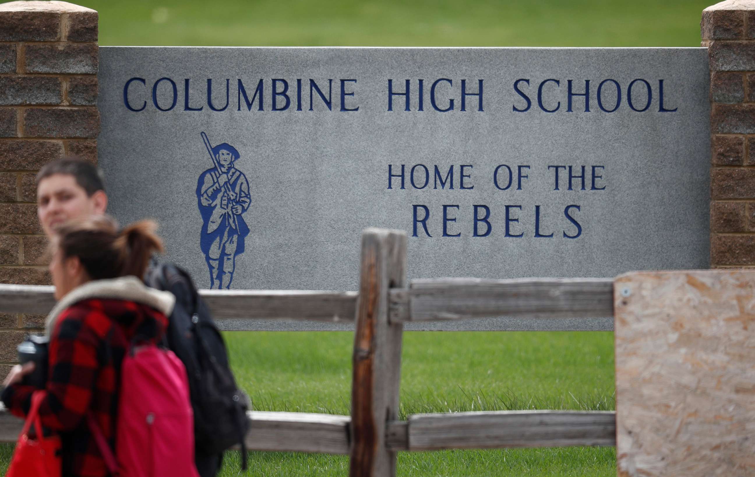 PHOTO: Students leave Columbine High School, April 16, 2019, in Littleton, Colo.