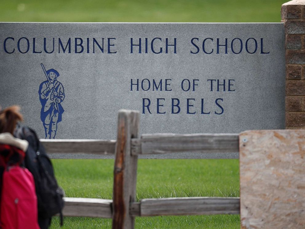 PHOTO: Students leave Columbine High School, April 16, 2019, in Littleton, Colo.