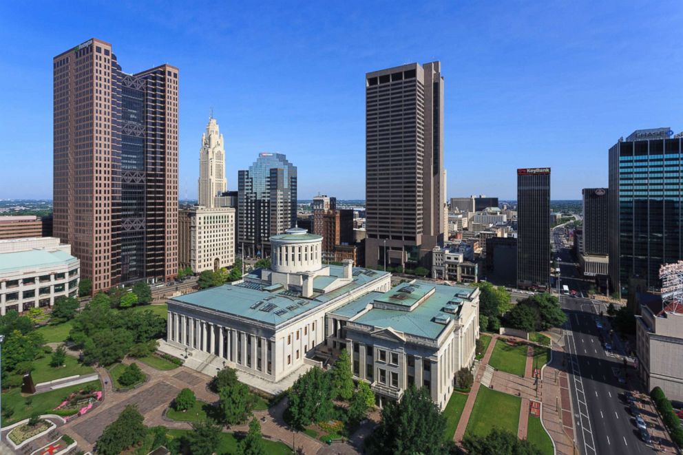 PHOTO: An aerial image of the capitol building in downtown Columbus, Ohio is seen here.