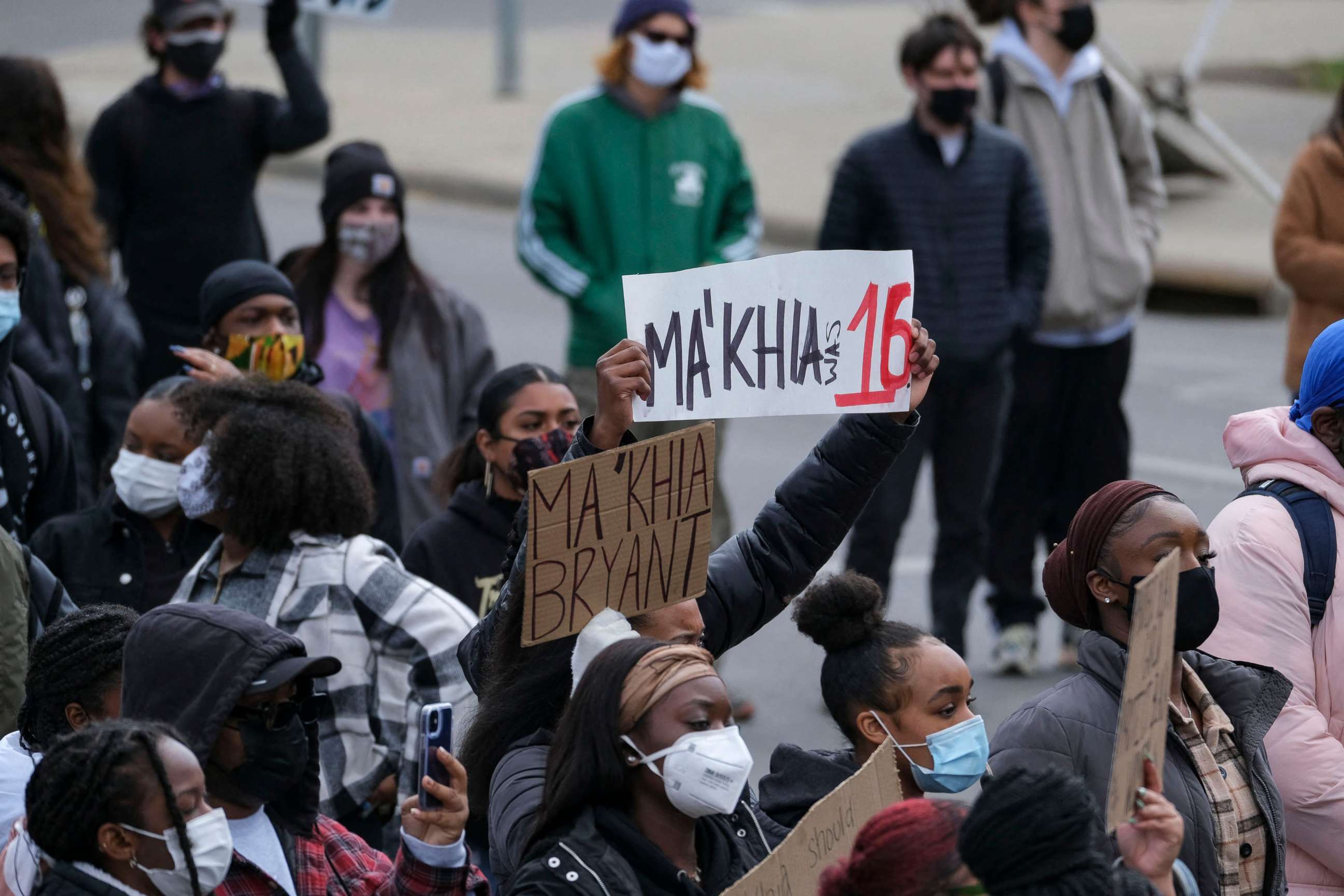 PHOTO: Students and demonstrators march on the campus of The Ohio State University in Columbus, Ohio, on April 21, 2021, to protest the killing of Ma'Khia Bryant, 16, by the Columbus Police Department.