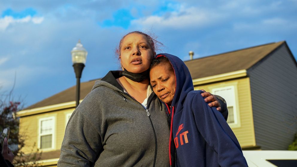 PHOTO: Hazel Bryant, left, reacts after her niece was fatally shot by a police officer in Columbus, Ohio, April 20, 2021.