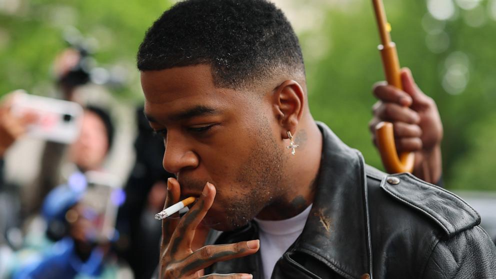 PHOTO: Rapper Scott "Kid Cudi" Mescudi arrives for the Sean "Diddy" Combs sex trafficking trial at Manhattan Federal Court on May 22, 2025 in New York City.